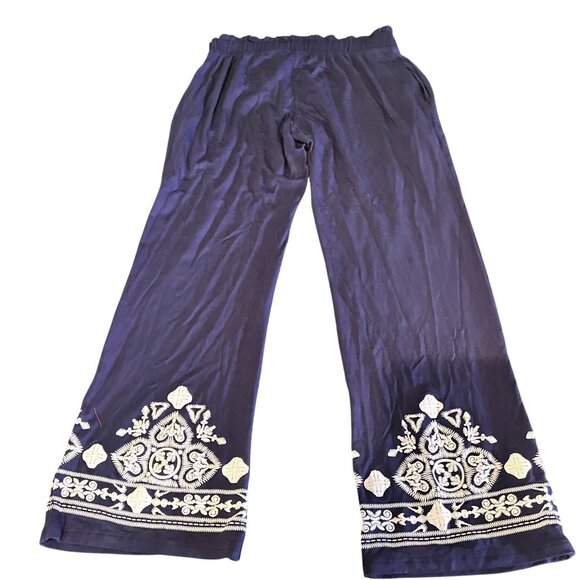 Heimish U.S.A. Womens Wide-Leg Pants W/ White Embroidered Blue size S - Picture 2 of 7